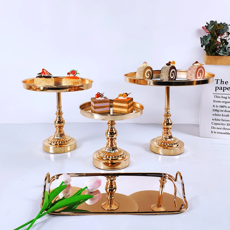 Gold plating Crystal Cake Stand set Dessert Tray Mirror Surface Wedding cupcake stand Decorative Candlestick