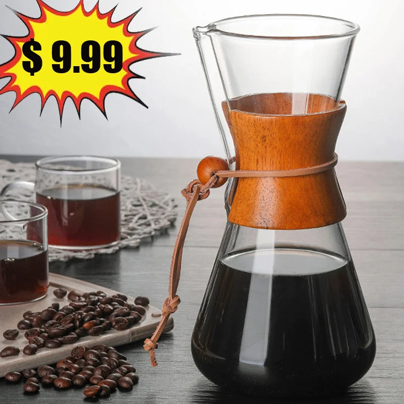 

400ml 600ml 800ml Resistant Glass Coffee Maker Coffee Pot Espresso Coffe Machine With Stainless Steel Filter Pour Over Drip Pot