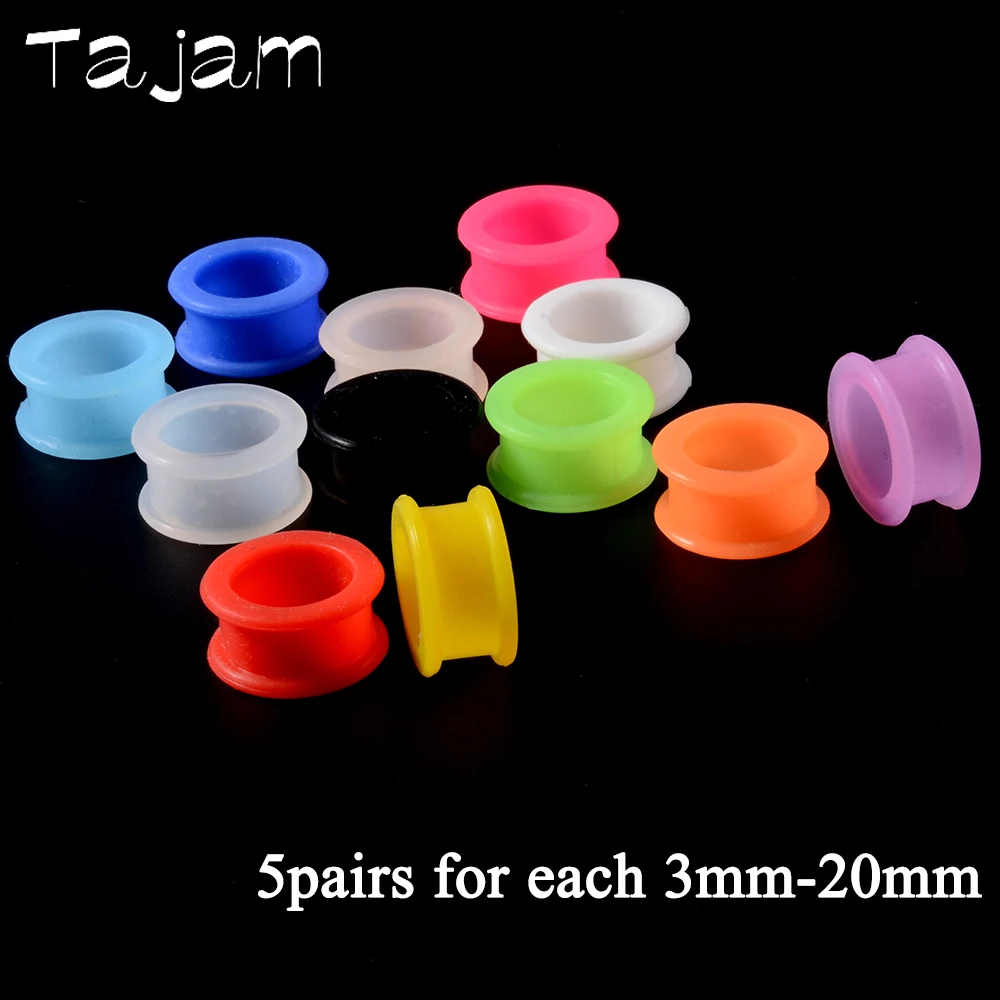 

110pcs/Lot Mixed 3mm-20mm Silicone Flexible Double Flared Hollow Ear Tunnel Plugs Gauge Black Red Blue Orange Expander Wholesale