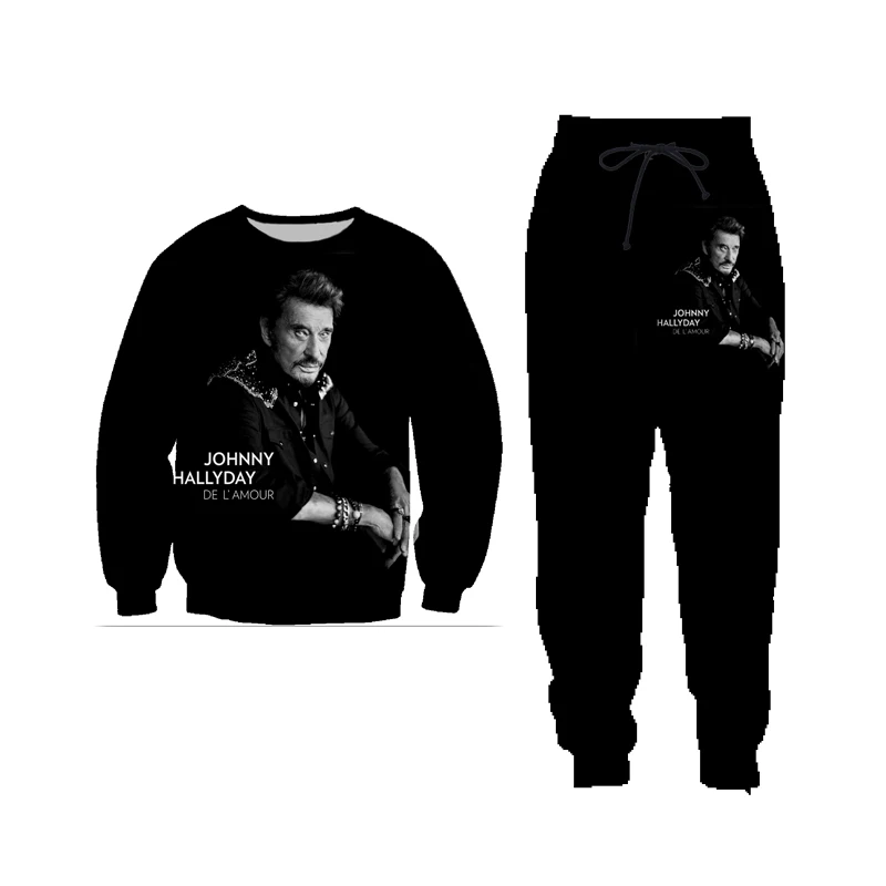 Cool Streetwear 3D Print Johnny Hallyday Sweatshirts Rock Long Pants Women/men Hiohop Tracksuits Casual Jogger Pants Sudaderas