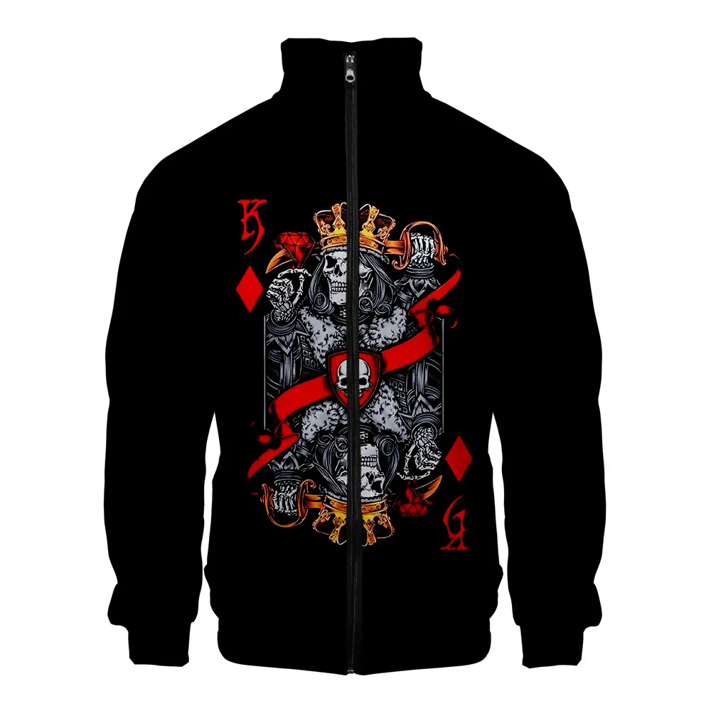 

Skull & Poker 3D Print Men's Jacket Slim Stand Collar Zipper Jacket Male Tracksuits Streetwear Hip Hop Hoodie Halloween Costume