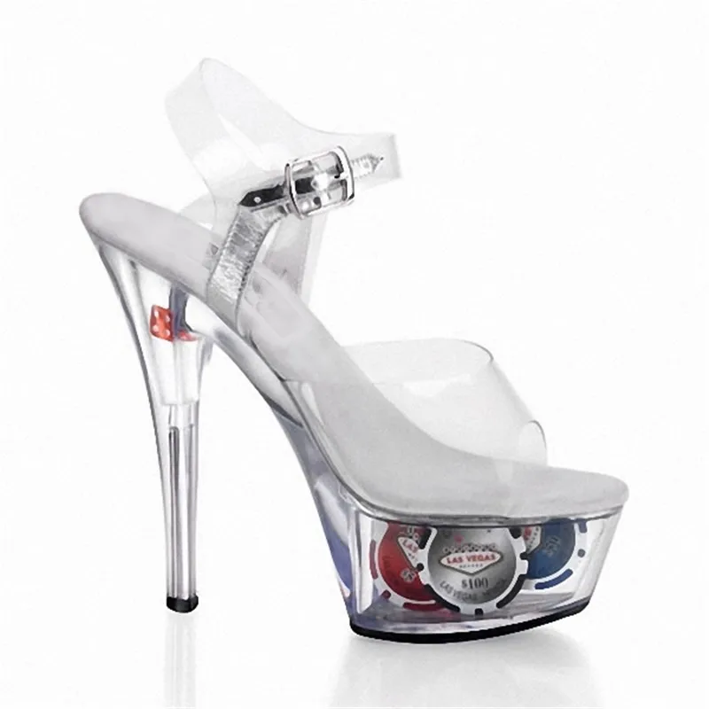 15 cm, high shoes with sexy fashion temperament of glass slipper, decorative platform feature sandals