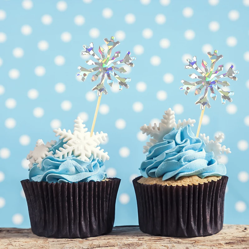 Adorno de copo de nieve para pastel de niña, adornos para cupcakes de cumpleaños y Navidad, accesorios de decoración para Tartas con purpurina para