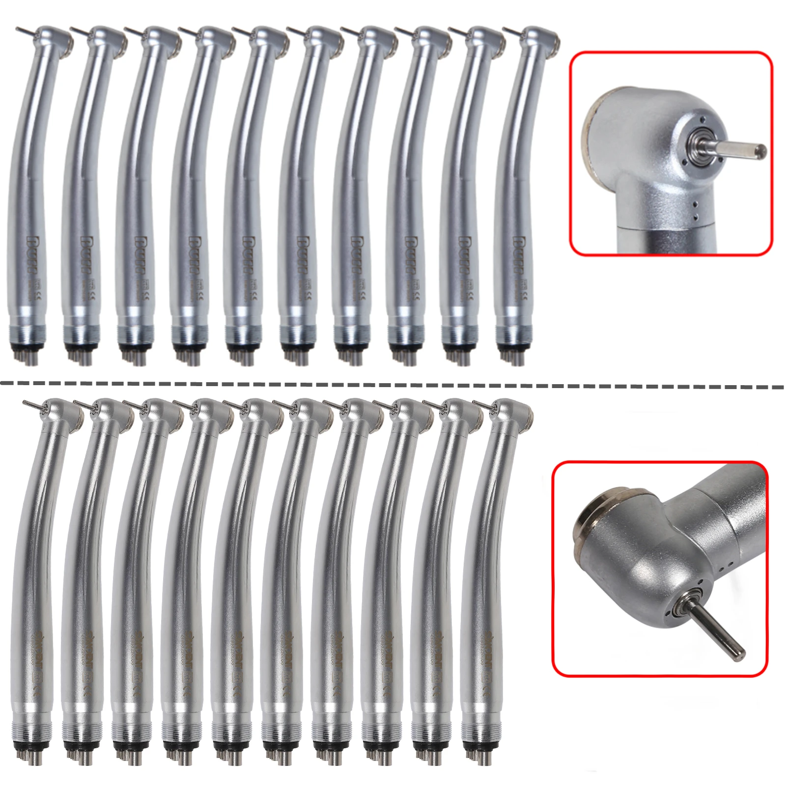 10Pcs Dental High Speed Air Turbine Push Button Handpiece Single/Triple Spray 4 Hole Fit NSK Style Free Shipping