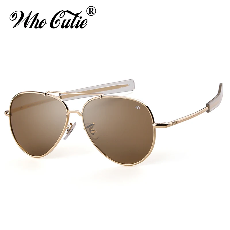 WHO CUTIE American Optical Sunglasses Men Brand Designer High Quality Gold Frame Sunnies AO Pilot Sun Glasses Male Shades OM288