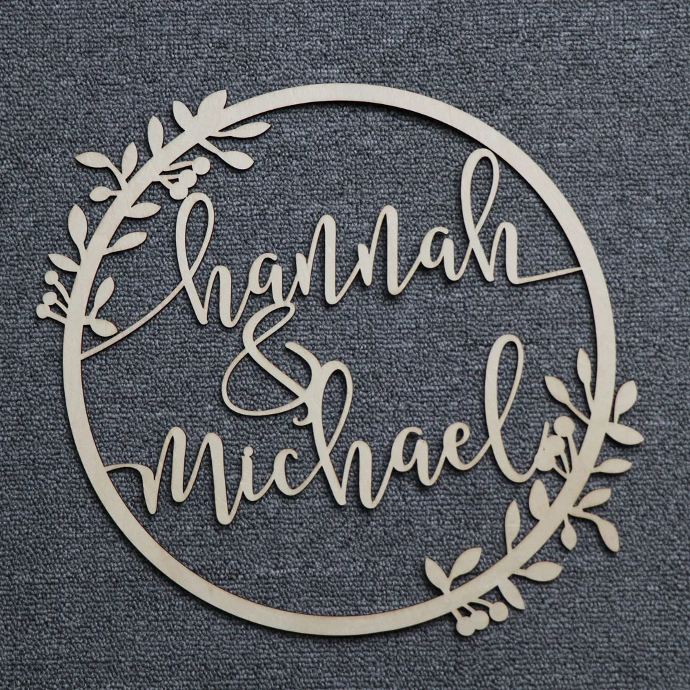 Personalized Bride and Groom Name Wedding Photo Props Wooden Wedding Decoration Centerpieces Wreath Circle Signs