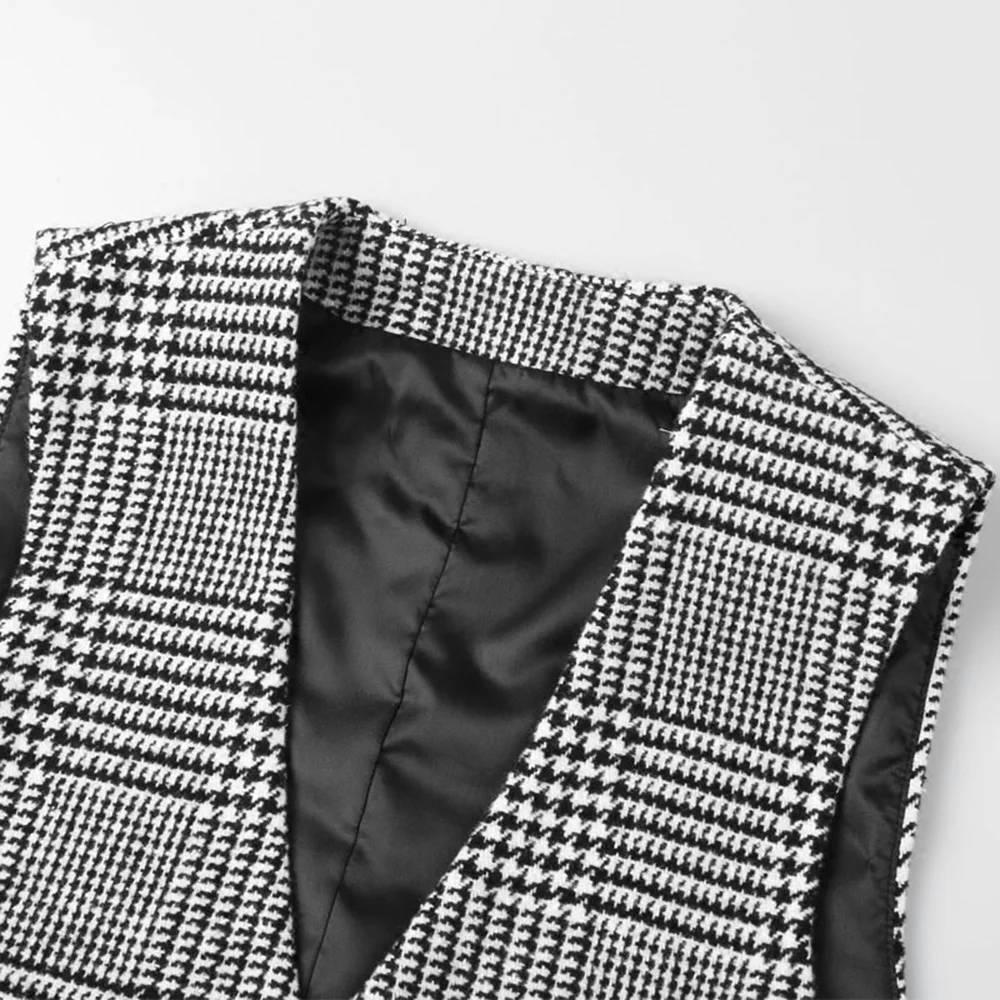 Terno masculino colete com decote em v houndstooth marrom cinza único breasted colete casual formal de negócios groomman para casamento colete