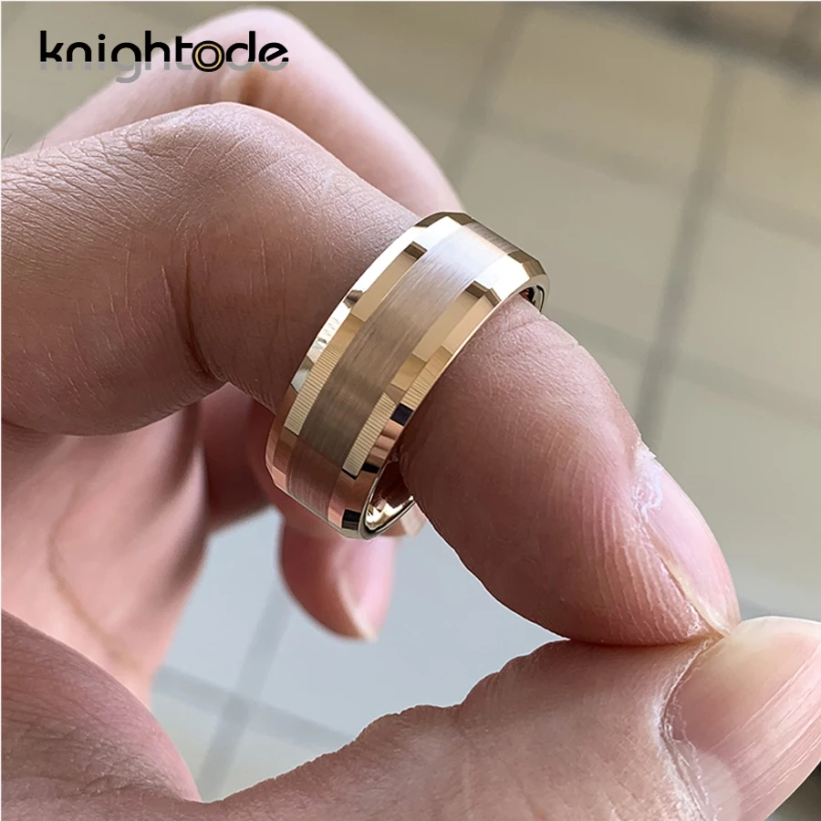 6mm 8mm High Quality Rose Gold Color Wedding Band Tungsten Carbide Engagement Rings Center Brushed Bevel Edges Polished Fit