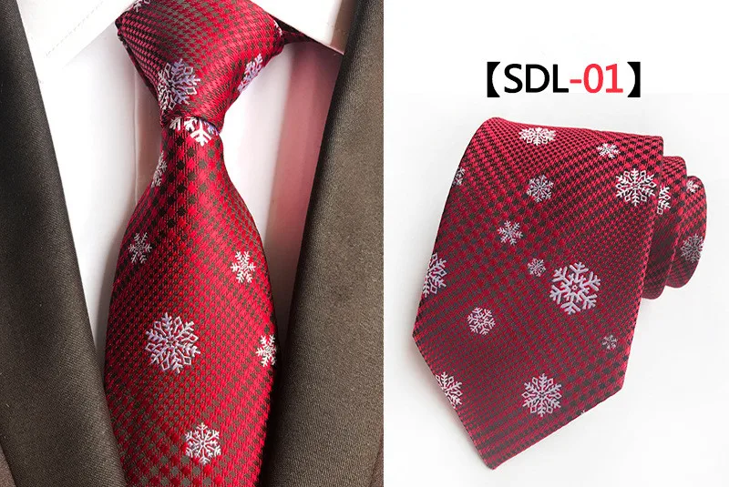 Red Blue Printed Christmas Tie 8cm Novelty Xmas Tree Elk Pattern Ties Santa Claus Snowflake Slim Necktie for Festival Theme Gift