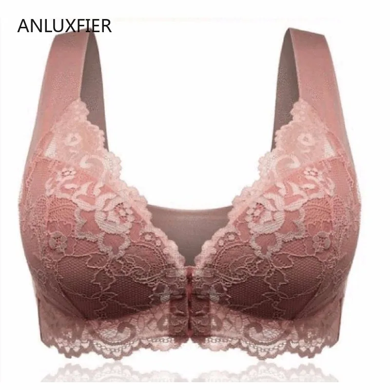 

H9678 Full Cup Bra Lingerie Women Comfortable Sexy Lace Underwear Front Buckle Non-adjusted Straps No Steel Ring Breathable Bras