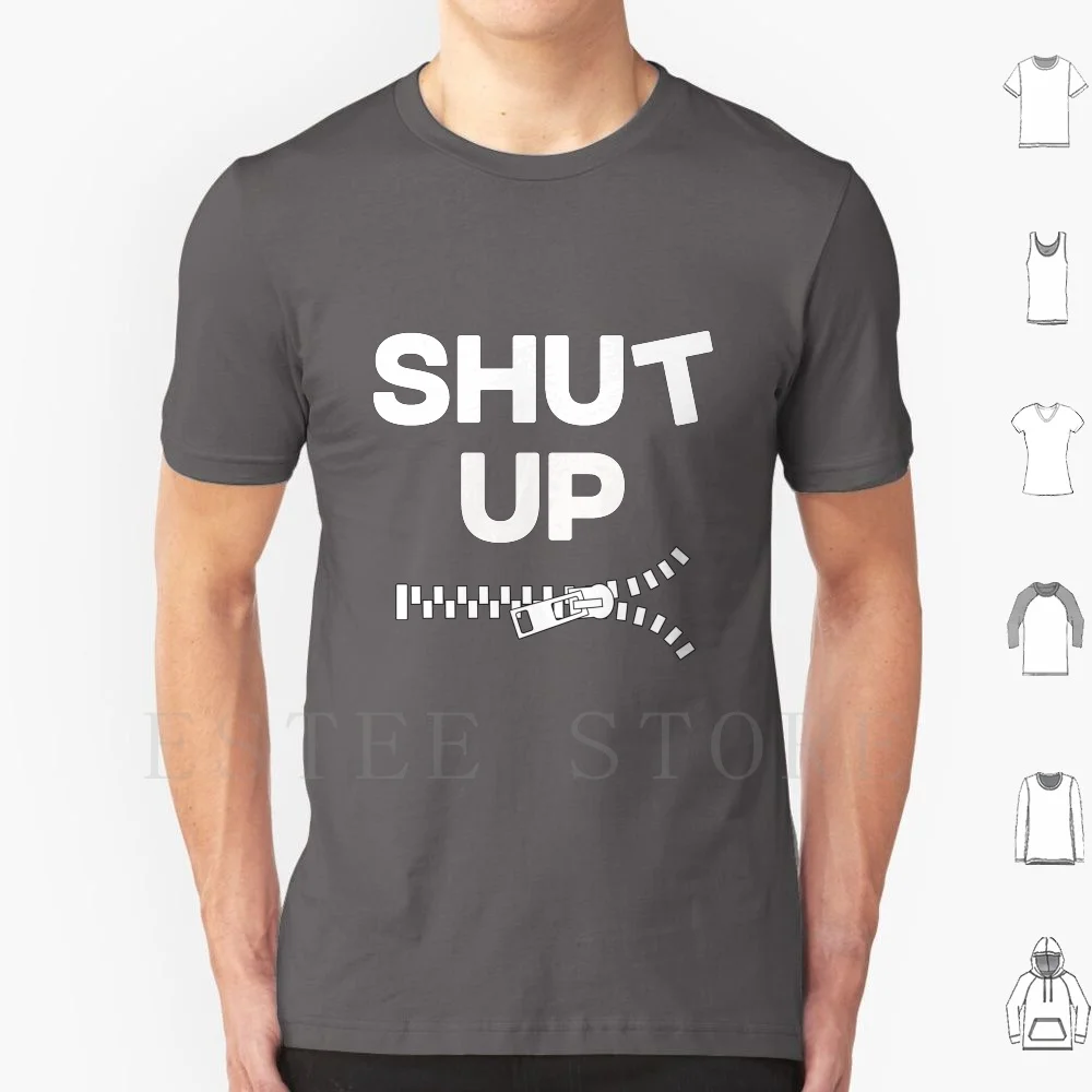 Shut Up-Zipper T Shirt DIY Big Size 100% Cotton Feisty Shut Up Mouth Lip Tongue Funny Cute Angry Bad Zipper Confidence Loud