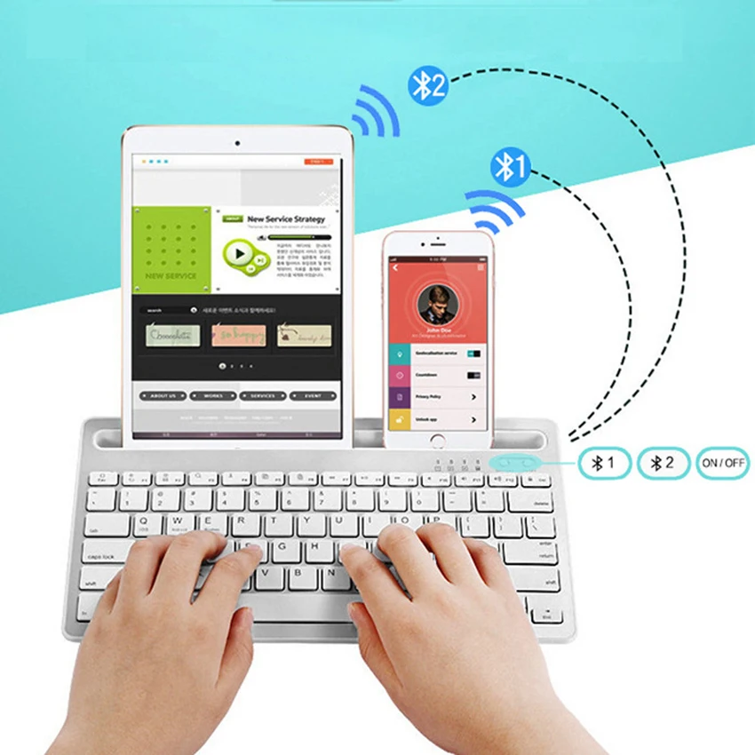 Bluetooth-compatitble Keyboard with Integrated Stand Rechargeable Multi-Device Portable Wireless Keyboard for Tablet Laptop