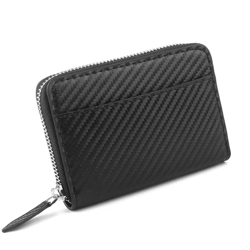 

Customized Carbon fiber straw mat pattern Men's Women's Zipper Small Wallet Coin Purse High Quality Credit Busines Card Holder