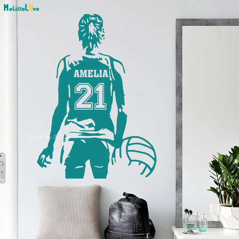 Volleyball Personalized Volley Wall Decals Volleyball Logo Home Decor Sports Custom Name And Number Kids Teens Room Décor YT2819