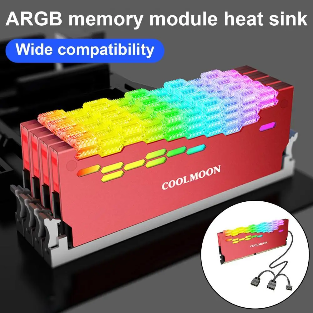 COOLMOON RA-2 RAM Heatsink Efficient 5V ARGB Wide Compatibility Brilliant Light Effect Desktop Memory Cooler for Computer