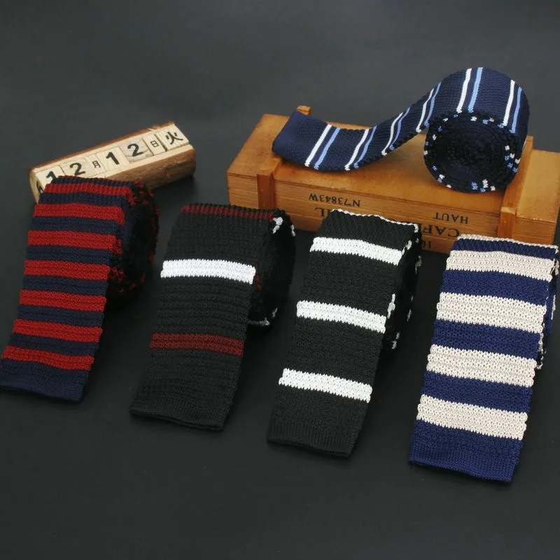 Fashion Men\'s Colourful Tie Knit Knitted Ties Necktie Striped Narrow Slim Skinny Woven Plain Cravate Narrow Vintage Neckties