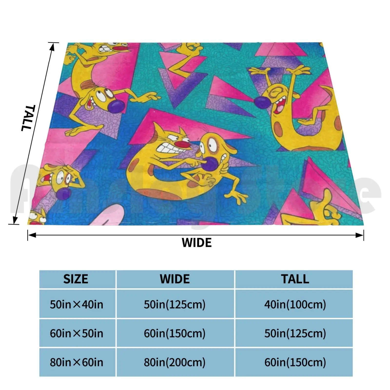 90s Pattern Blanket Fashion Custom 90s Nicktoons 90s Pattern Cat Dog