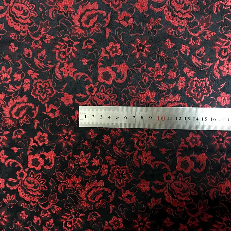 75x50cm black red floral style damask silk satin brocade jacquard fabric costume upholstery furniture curtain clothing material