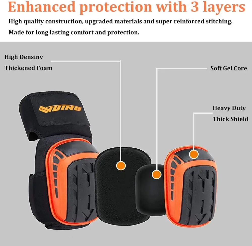 Knee Pads for Work with Heavy Duty Foam Padding, Comfortable Gel Cushion and Strong Double Straps for Construction, Flooring