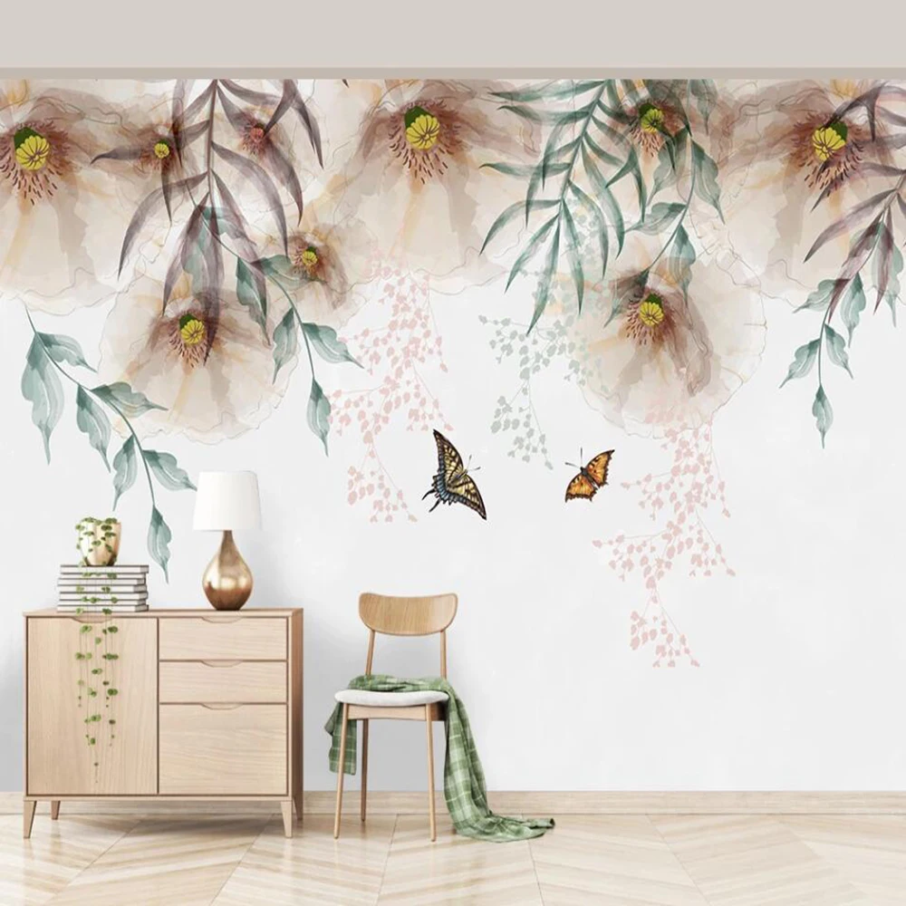 

Custom photo wallpaper 3D retro minimalist hand painted watercolor plant flowers TV background wall decoration mural wallpaper