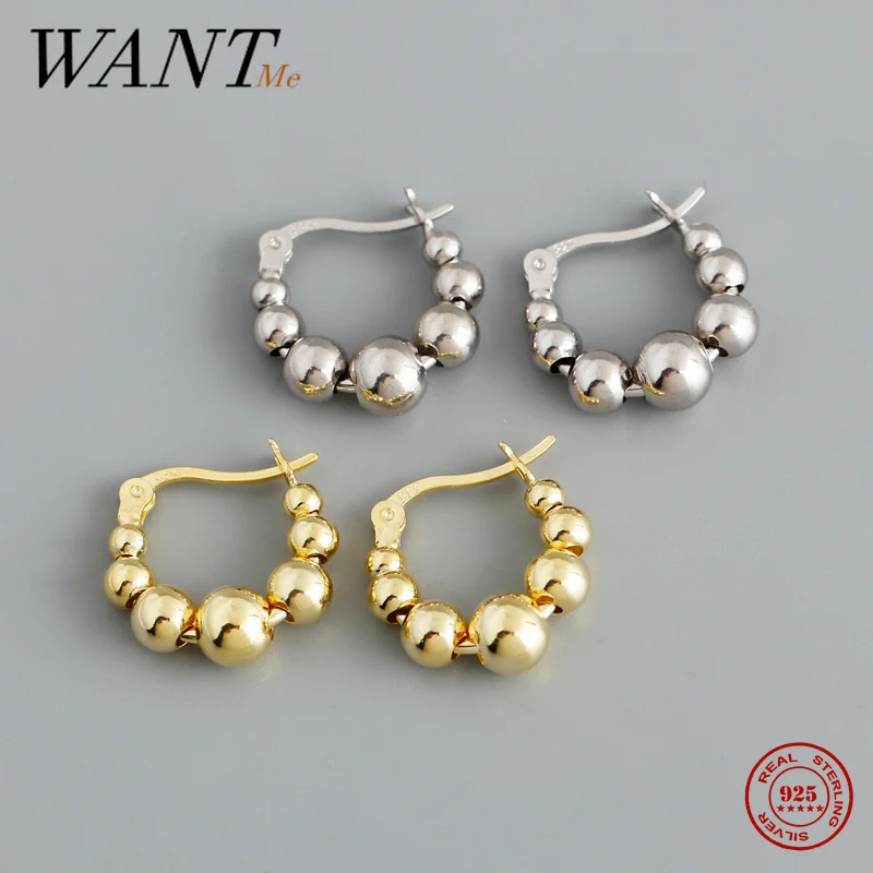 

WANTME 925 Sterling Silver Bohemia Pirecing Beads Circle Hip Hop Stud Earrings for Women Boucle Oreille Femme Birthday Jewelry