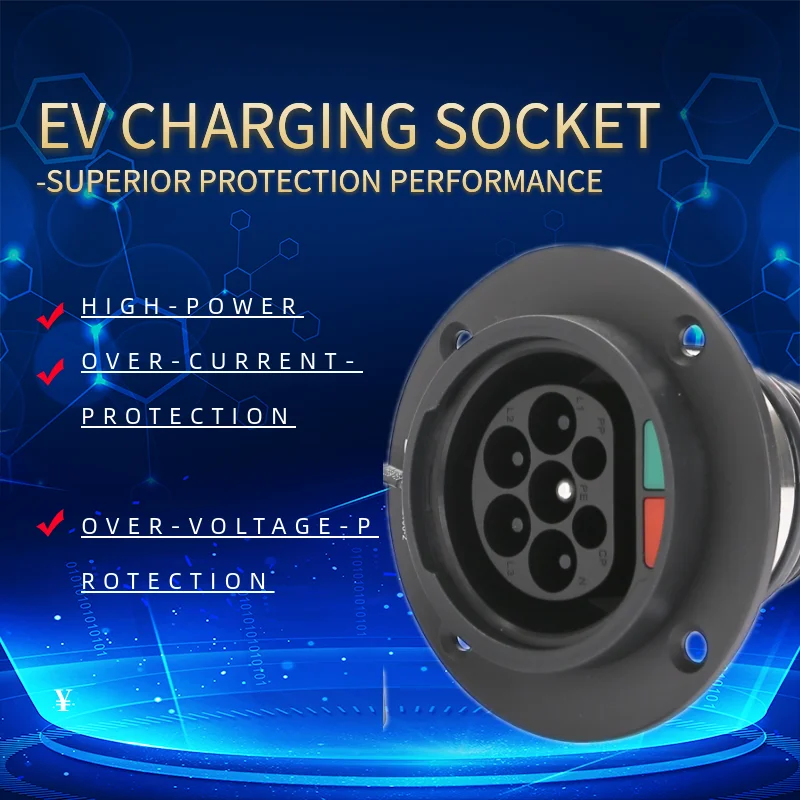 EVSE Type 2 Male Socket with Cable for Electric Vehicle Car side Charger IEC 62196 Type 2 Socket EV Charger Socket 32A 0.5meters