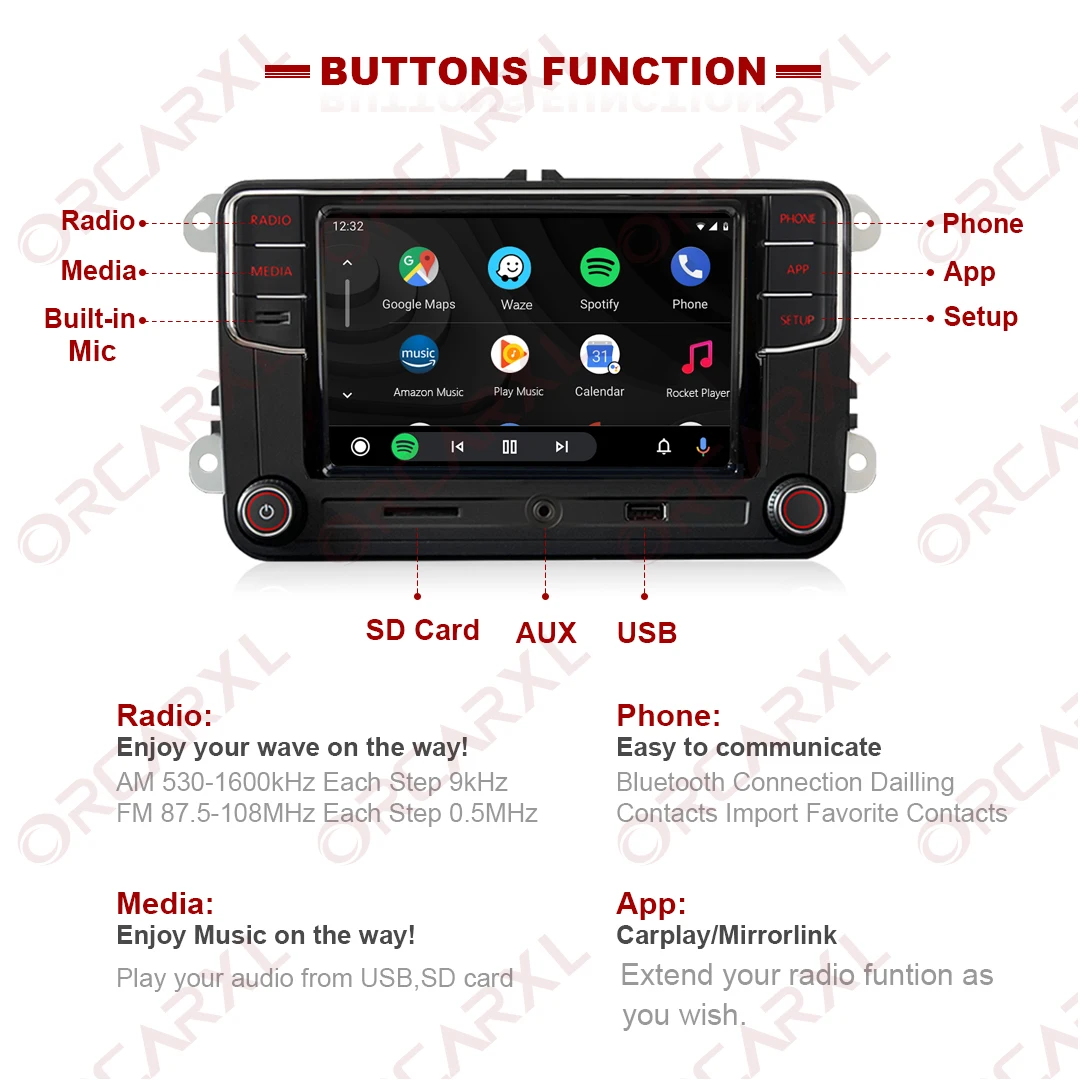 6RF 035 187G 2din Car Radio RCD330 Plus NONAME Carplay Mirrorlink MIB Player For VW Tiguan Golf 5 6 MK5 MK6 Passat Polo Jetta