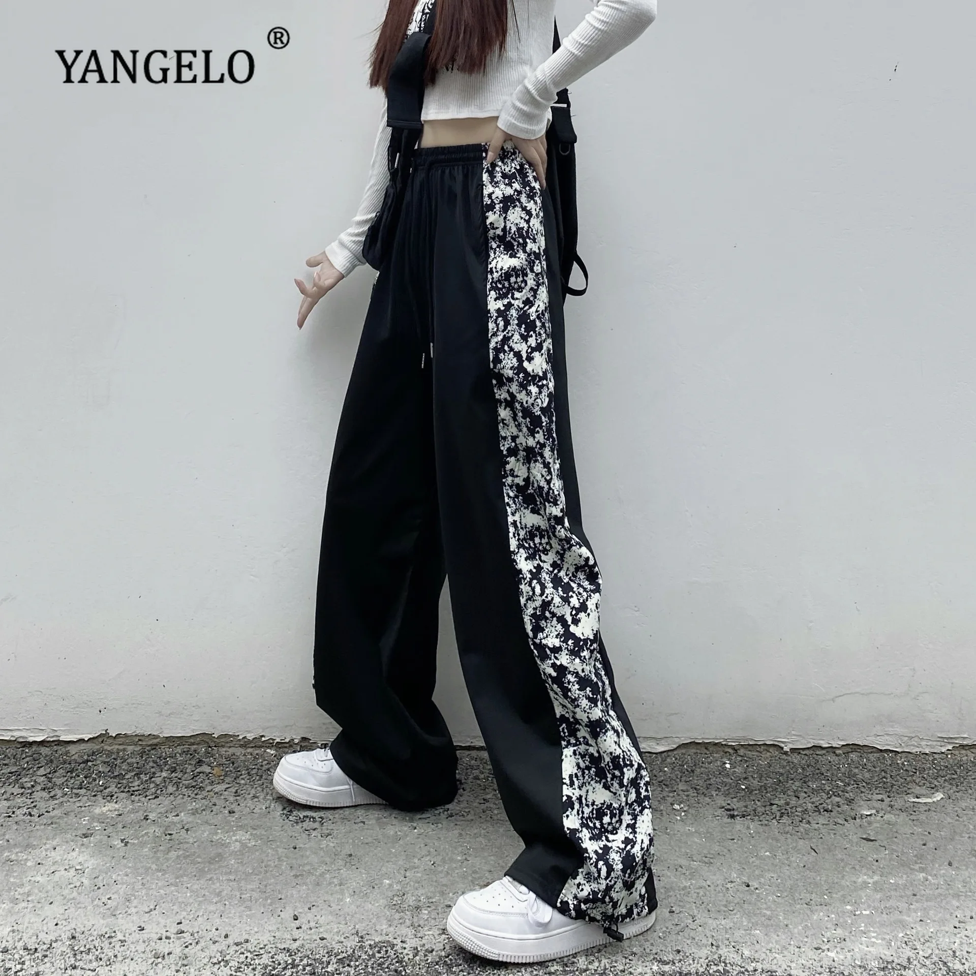 

Harajuku Print Casual Pants Elastic Waist for Autumn Unisex Men and Women Streetwear Black Harem Pants Fashion Girls Trousers