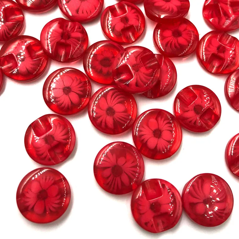 50pc Lots 14mm Red color flower Plastic Buttons sewing/appliques/craft PT11