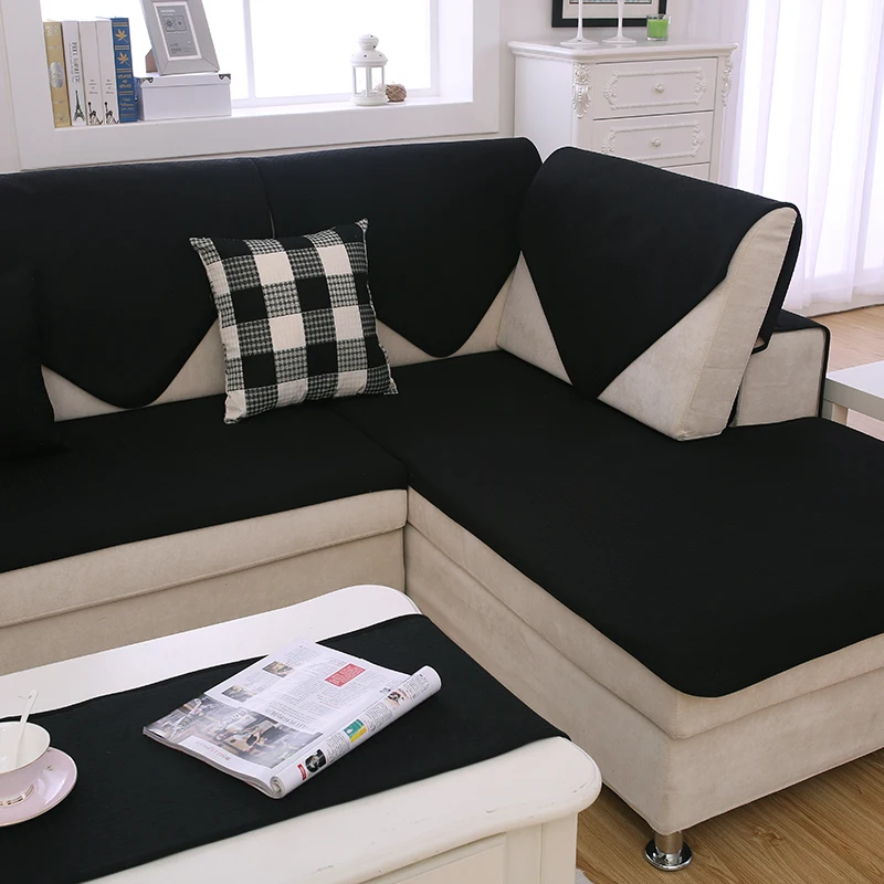 Four Seasons Solid Color Slip-Resistant Black Linen Sofa Towel Fabric Fashion Sofa Cloth Towel