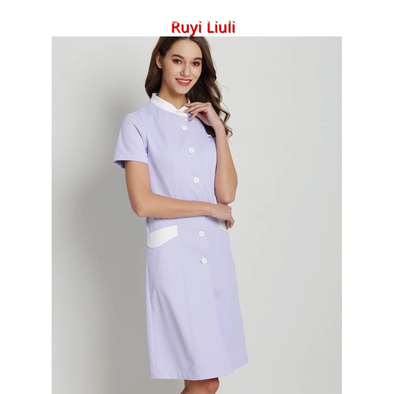 Nurses wear long sleeve women's beauty salon work clothes hospital guidance wear small standing collar slim dress autumn