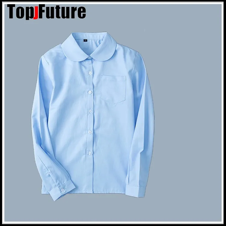 JK uniforms  female students summer work clothes sharp collar round neck work clothes BLOUSE shirt BLUE long short sleeve SHIRT