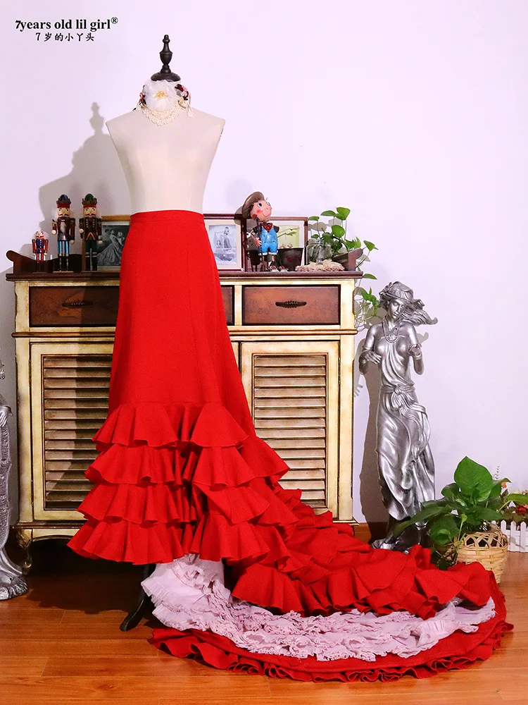 Falda Bata de Flamenco españollilgirl de 7 años con abrigo de cola y lata interior para disfraces de actuación de mujer CWQ40