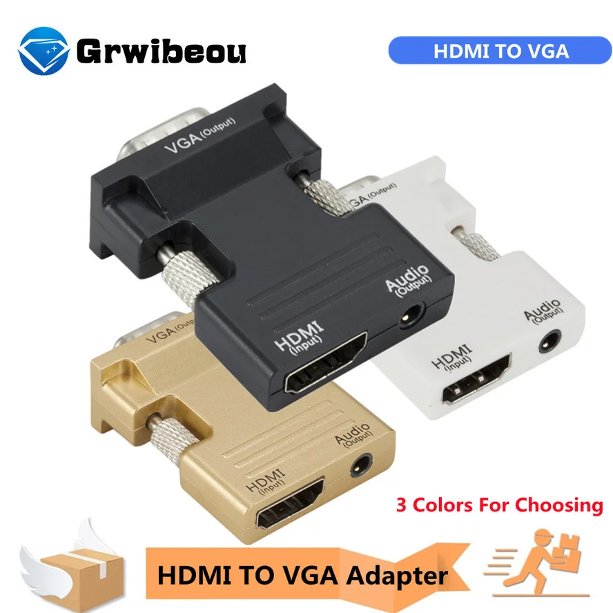 

Grwibeou HDMI to VGA Adapter Cable Male To Female HDMI TO VGA Converter Adapter 1080P Digital to Analog Video Audio For Tablet