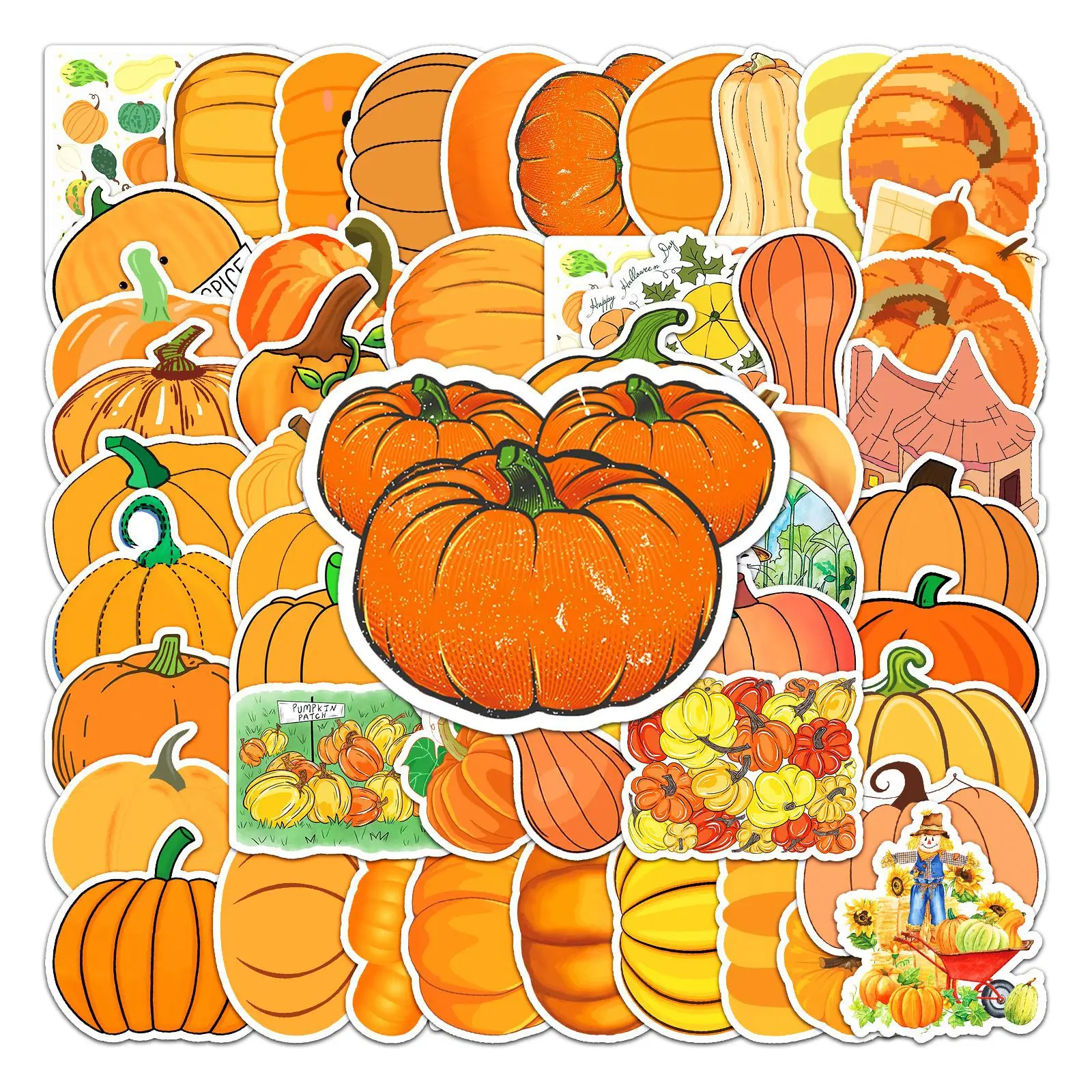 10/30/50pcs Cartoon Pumpkin Stickers Creative Trend Orange Scooter Luggage Computer Tablet Decoration Graffiti Decals Sticker F5