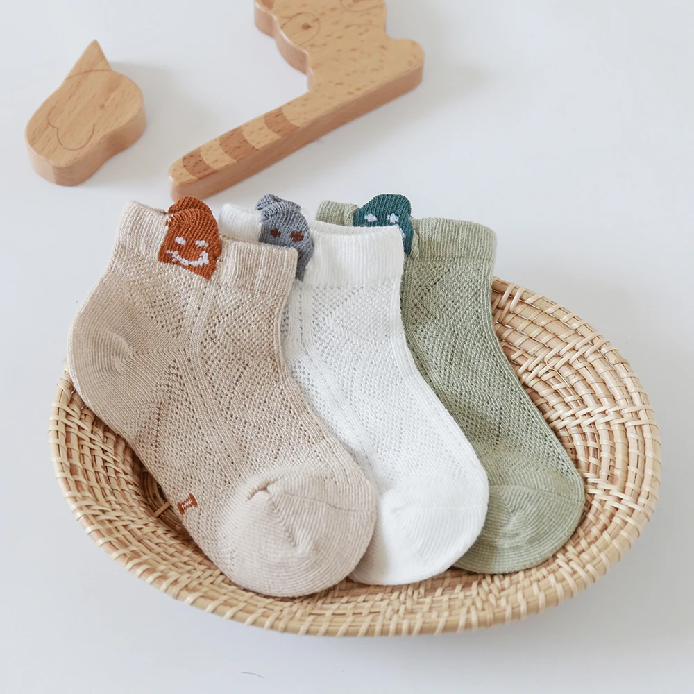 5Pairs/lot Summer Spring Baby Socks Thin Mesh Cotton Kids Socks Lovely Smile Cute Boy Socks