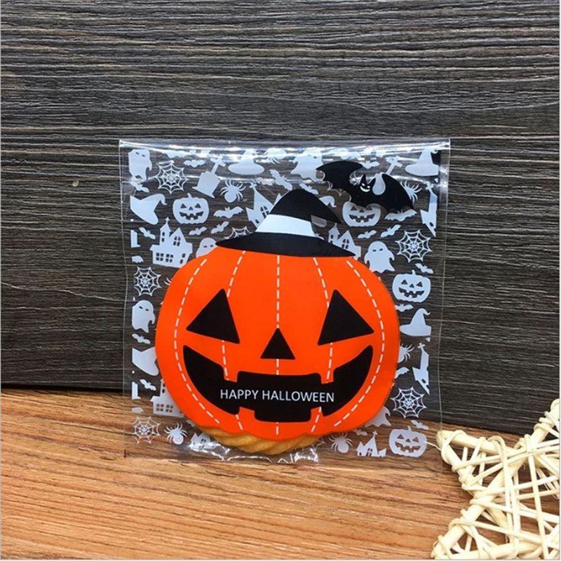 D & P-paquete de galletas de Halloween, bolsas de plástico multiestilo autoadhesivas, para dulces, pan, 10x10 + 3cm, 100 piezas