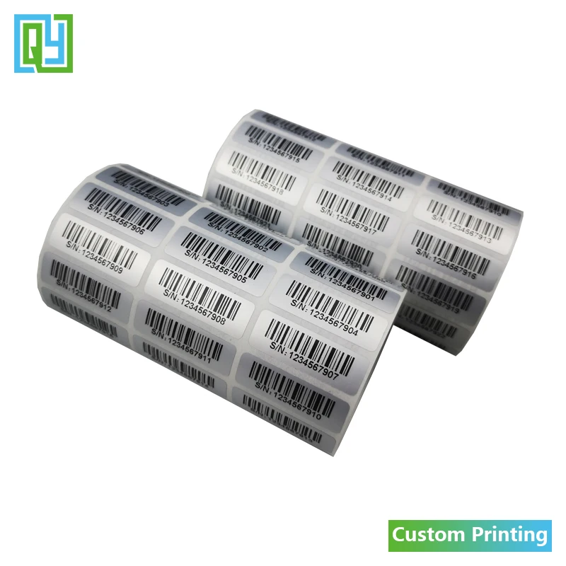 1000pcs Free Shipping 30*10 mm Custom QR Code Synchronized Barcode ID Tag Serial Number Stickers Silver PET Waterproof Label