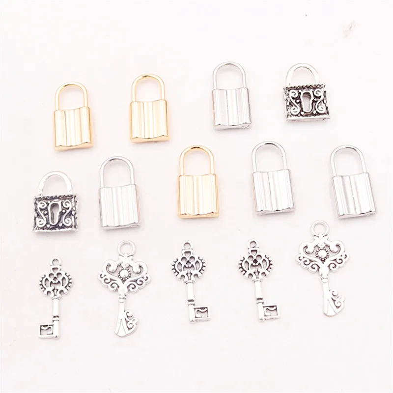 1pack Retro Key & Lock Metal Pendants Fashion Necklace Bracelet DIY Charm Jewelry Handicraft Making P71