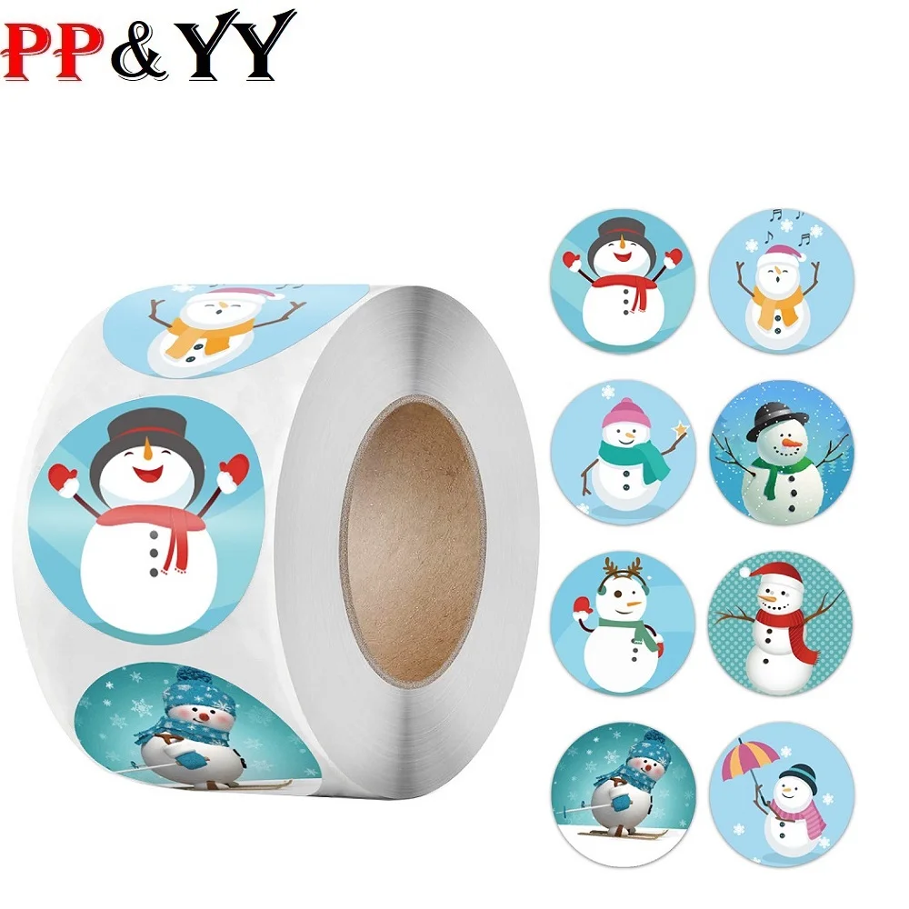 100-500pcs Snowman Stickers Christmas Gift Decoration Sticker Packaging Stationery Sticker Happy Holidays Decoration Seal Label