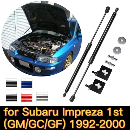 Imagen 1 del producto Puntales de Gas de capó delantero para Subaru Impreza 1st GM GC GF, soporte de elevación, varilla de amortiguador de resorte, fibra de carbono cargada, 1992-2000