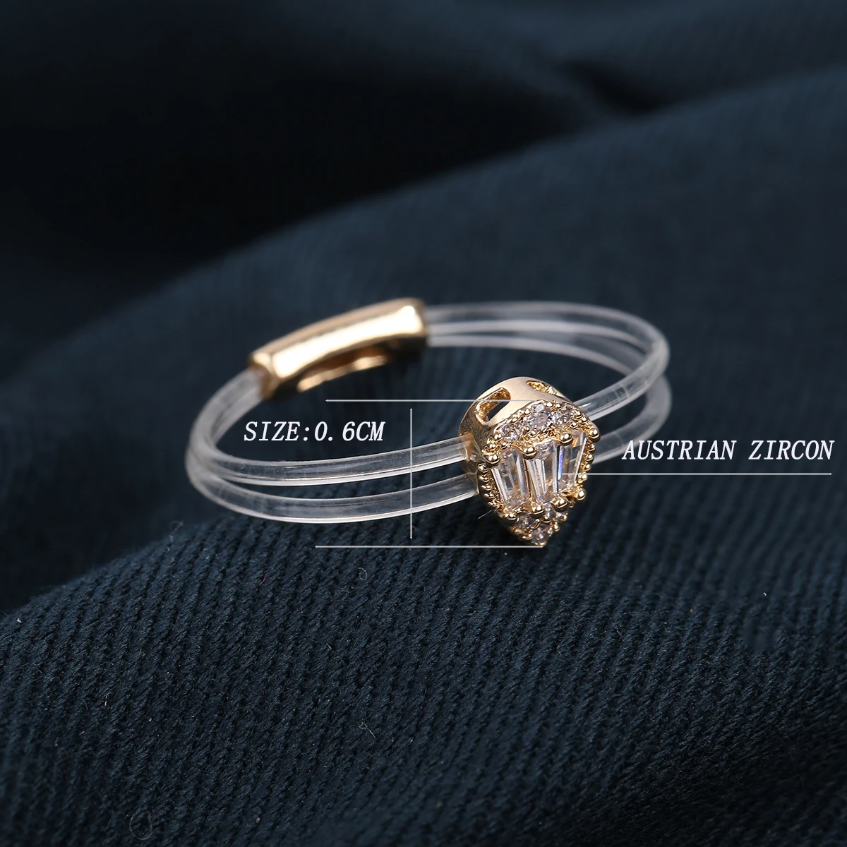 Sweet Trendy Women\'s Ring Fashion Invisible Transparent line Brass Ring Waterdrop Zircon Jewelry Accessory For Daily life