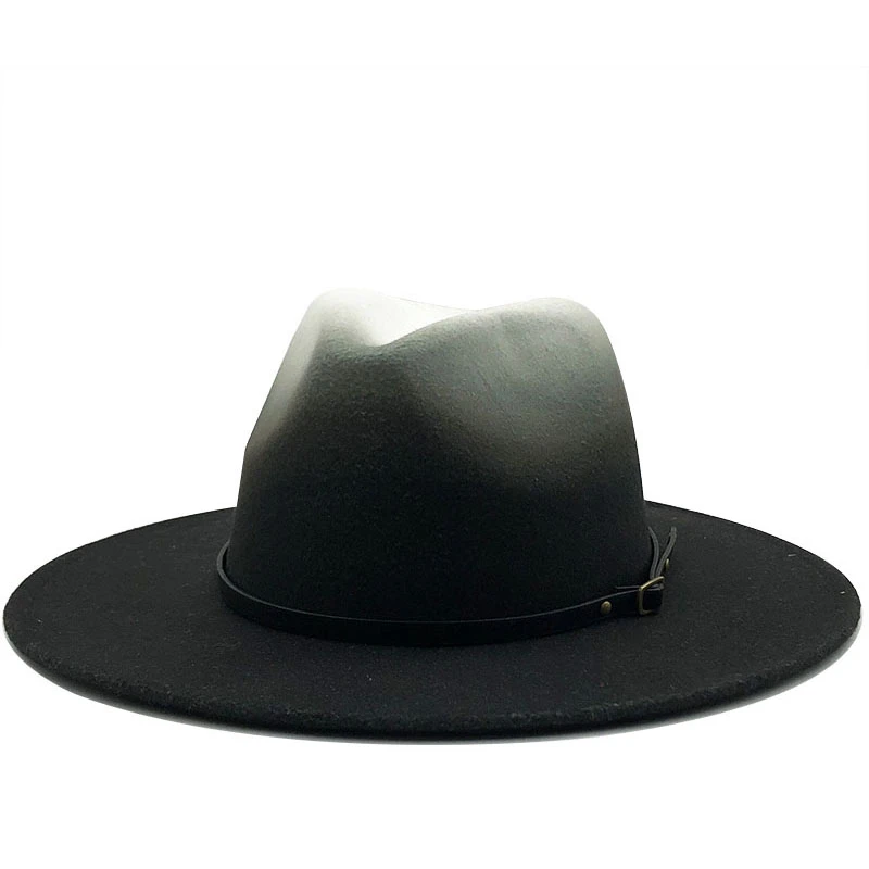 New Women Men Wool Vintage Trilby Felt Fedora Hat With Wide Brim Gentleman Elegant Gradient Royal blue For Lady Winter Jazz Caps