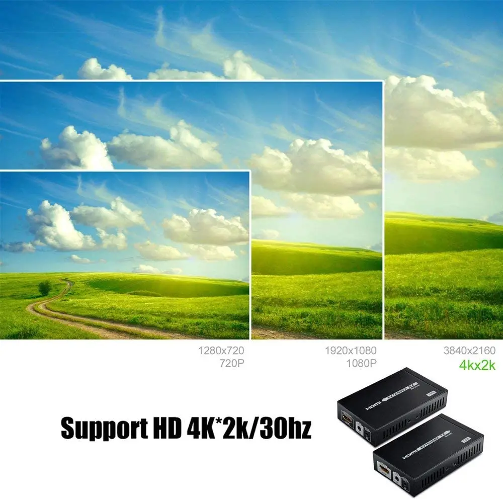 4K HDMI Extender กว่า Single CAT/6/6A/7/8การบีบอัดข้อมูลถึง230ฟุต/70M สนับสนุน3D,1080P, 4K Bi-Direction