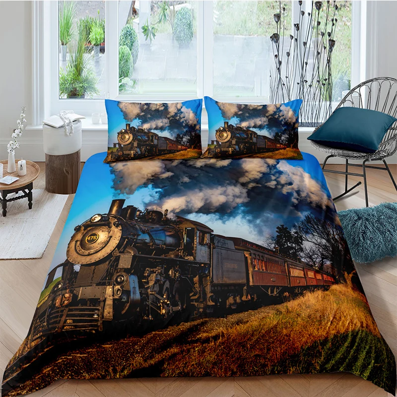 

Steam Locomotive Print Duvet Cover Children Kids Bedroom Bed Sets Quilt Cover Single Double Queen King Size Cover Set