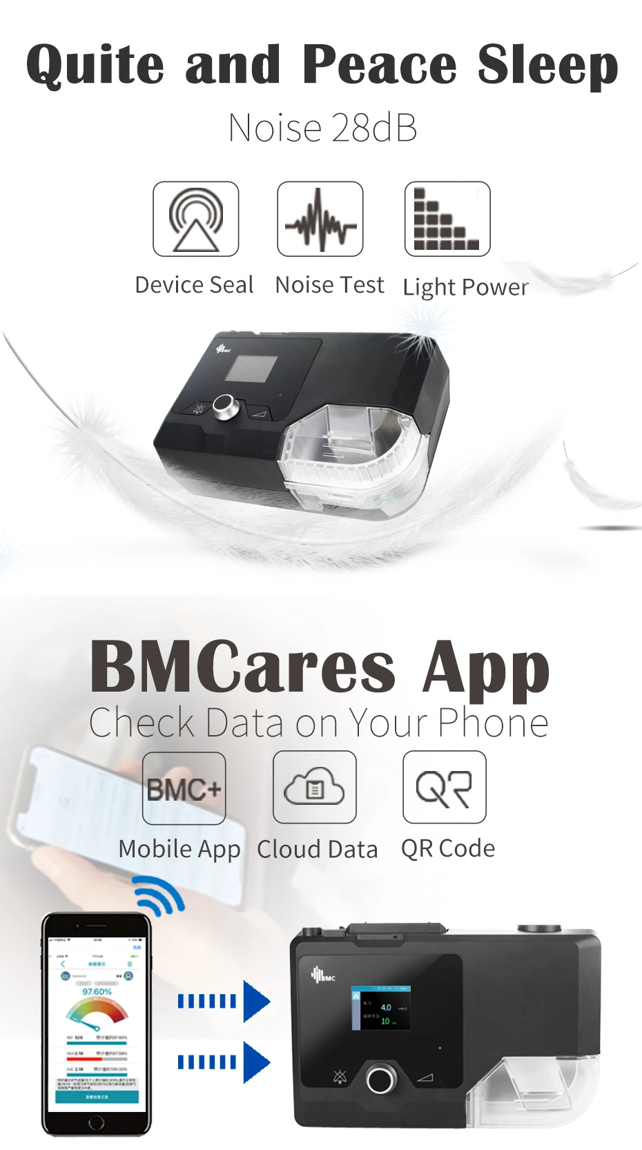 BMC G2S A20 Auto CPAP Machine Portable With Respirator Breathing Mask Tube Heated Humidifier Travel for Sleep Apnea Anit Snoring