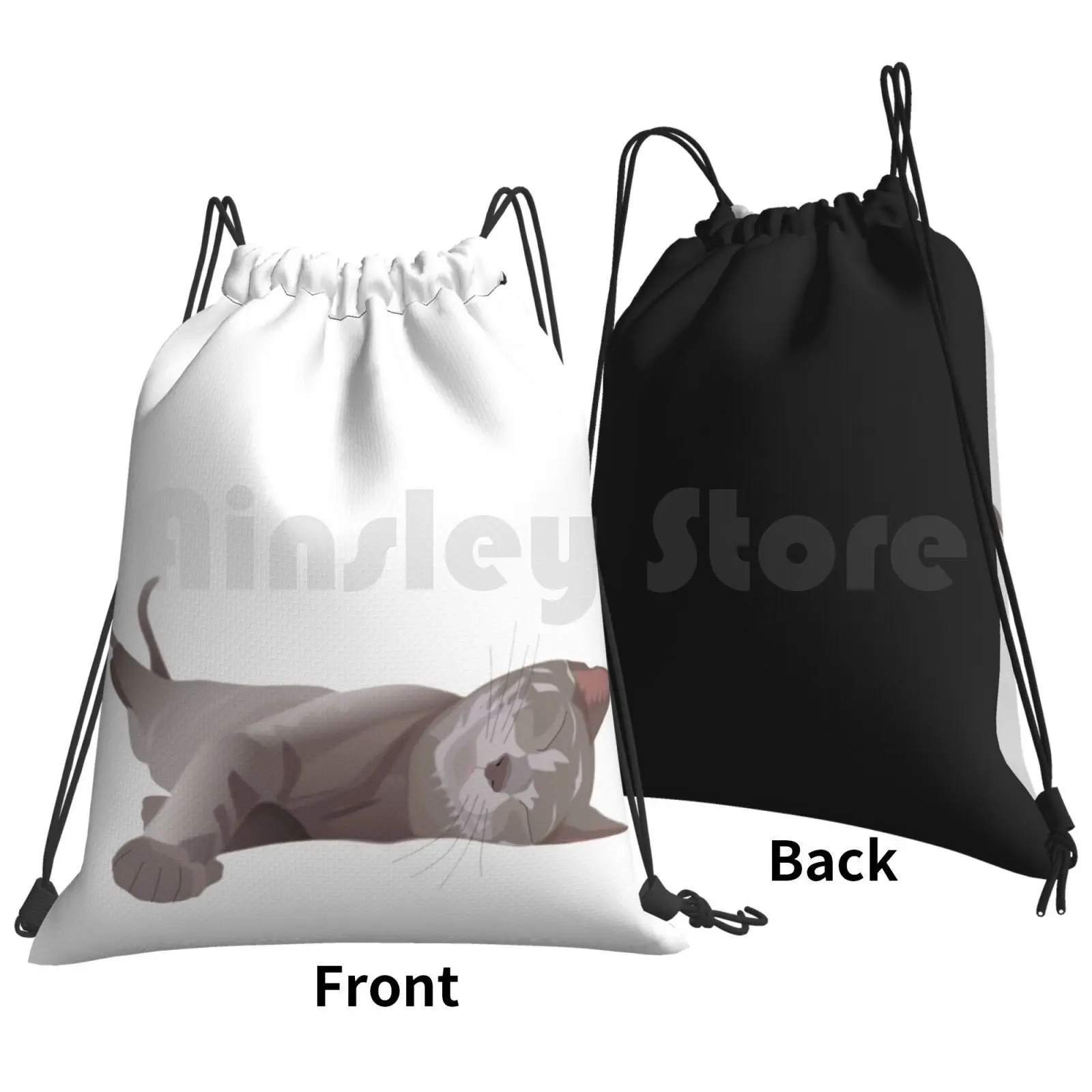 Sleepy Cat Backpack Drawstring Bags Gym Bag Waterproof Lazy Sleepy Cute Lazy Cat Cats Cat Pattern Cute Cat Kitten Kittens