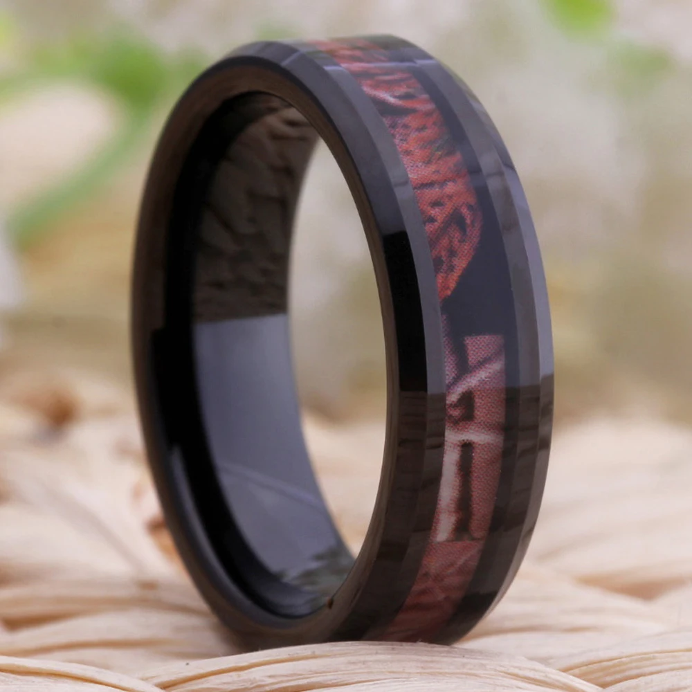 Drop Shipping 8mm Mens Black Camo Tungsten Carbide Ring Camouflage Comfort Fit Wedding Band