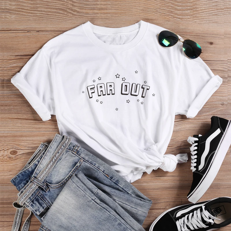 

Far Out Fashion Korean Plus Size Women T-Shirt 90s Aesthetic Cotton Funny Letter Female Clothing O Neck Short Sleeve Girl Tees