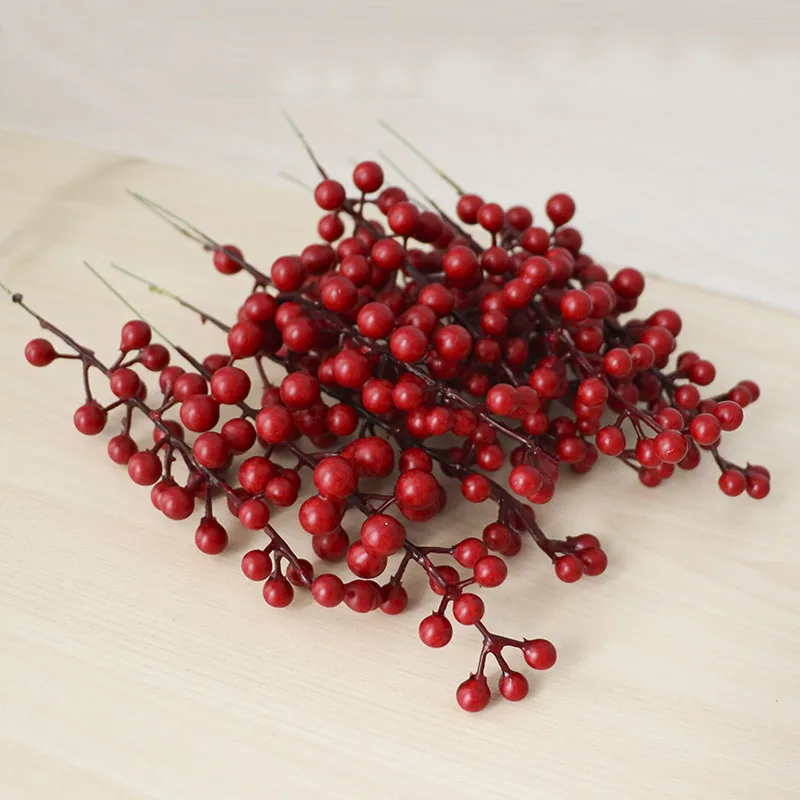 Autumn Foam Christmas Red Berry Branch Artificial Flower DIY Handmade Accessories New Year Christmas Wreath Decoration For Home